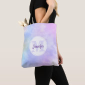 Stijlvol Paars Roze Blauwe Waterverf Monogram Tote Bag (Dichtbij)