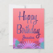 Stijlvol Paars Roze Happy Birthday-script Kaart (Voorkant)