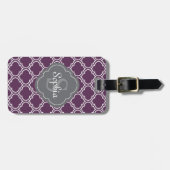 Stijlvol Paars Trellis Gray Monogram Bagagelabel (Voorkant horizontaal)