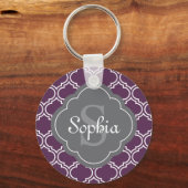 Stijlvol Paars Trellis Gray Monogram Sleutelhanger (Voorkant)