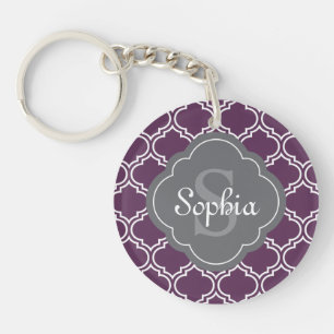 Stijlvol Paars Trellis Gray Monogram Sleutelhanger