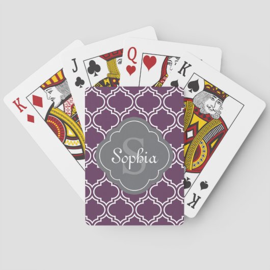 Stijlvol Paars Trellis Gray Monogram Speelkaarten (Achterkant)
