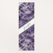 Stijlvol paars tropisch blad glitter met naam yogamat (Voorkant)