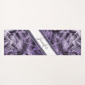 Stijlvol paars tropisch blad glitter met naam yogamat (Voorkant (horizontaal))