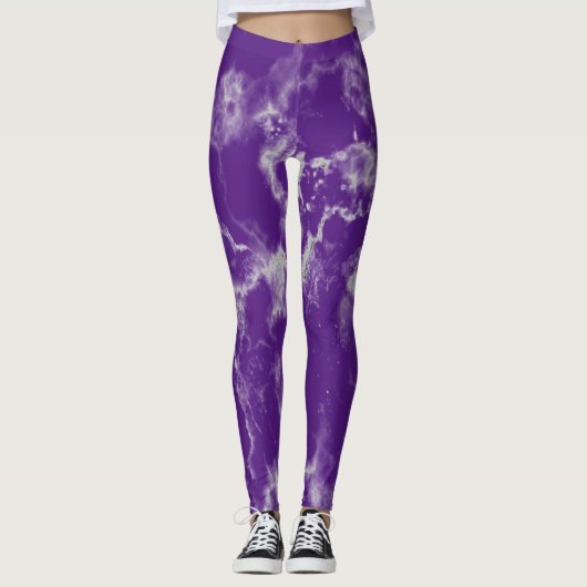 Stijlvol Paars witte marmerpatronen klinken meisje Leggings (Voorkant)