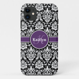 Stijlvol Paars zwart zwart-wit Damask iPhone 11 Hoesje
