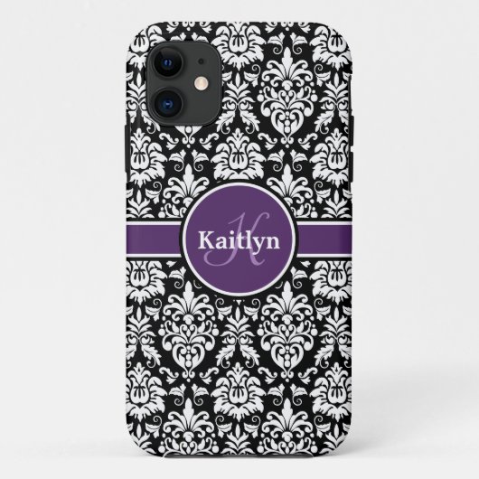 Stijlvol Paars zwart zwart-wit Damask Case-Mate iPhone Case (Achterkant)