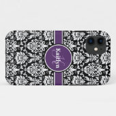 Stijlvol Paars zwart zwart-wit Damask Case-Mate iPhone Case (Achterkant (horizontaal))