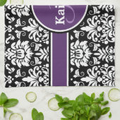 Stijlvol Paars zwart zwart-wit Damask Theedoek (Gevouwen)