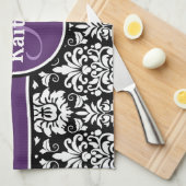 Stijlvol Paars zwart zwart-wit Damask Theedoek (Quarter Fold)