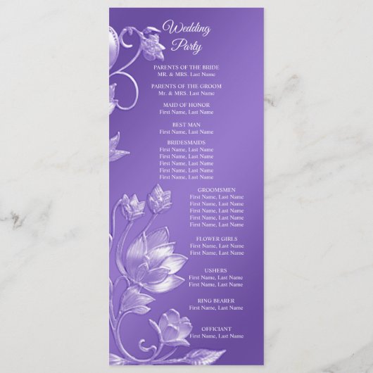 Stijlvol Paarse Bloemen Trouwprogramma Programmakaart (Achterkant)