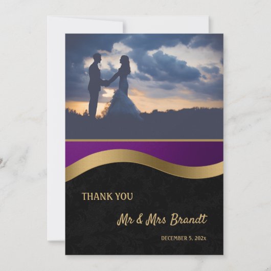 Stijlvol Paarse en gouden Bedankkaart (Voorkant)