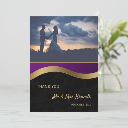 Stijlvol Paarse en gouden Bedankkaart (Staand voorkant)