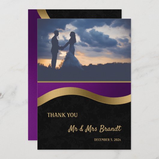 Stijlvol Paarse en gouden Bedankkaart (Voorkant / Achterkant)