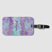 Stijlvol Paarse kalkturkooi monogram Bagagelabel (Voorkant (horizontaal))