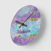 Stijlvol Paarse kalkturkooi monogram Ronde Klok (Hoek)