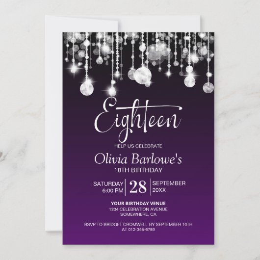 Stijlvol paarse verjaardagsfeest 18e verjaardag kaart (Voorkant)