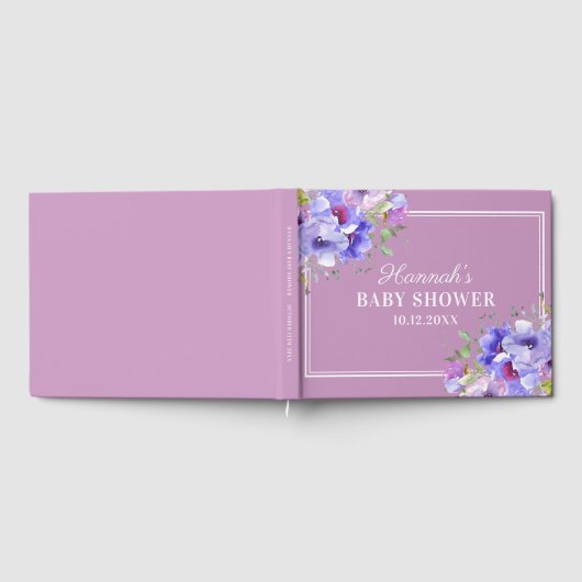 Stijlvol Paarse Waterverf Floral Baby shower Gastenboek (Volledig)