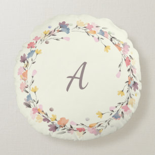 Stijlvol pasta Floral Wreator Monogram op maat Rond Kussen