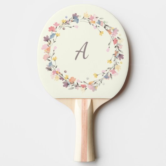 Stijlvol pasta Floral Wreator Monogram op maat Tafeltennisbatje (Voorkant)