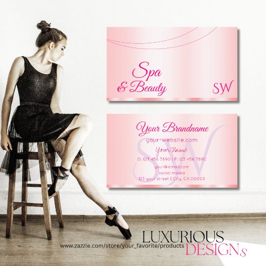 Stijlvol pasta roze glamoureus met Initialen moder Visitekaartje