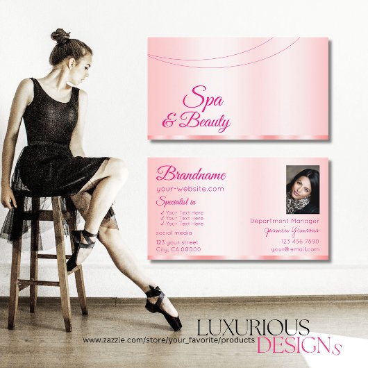 Stijlvol pastel roze glamoureus met foto modern visitekaartje