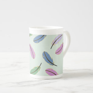 Stijlvol Pastel Veren Patroon Porselein Kop