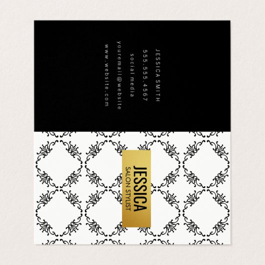 Stijlvol patroon / gouden frame visitekaartje (Buitenkant ongevouwen)