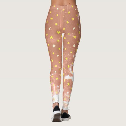 Stijlvol patroon witte en gele sterren Leggings (Achterkant)