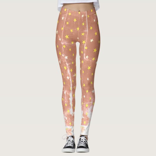 Stijlvol patroon witte en gele sterren Leggings (Voorkant)
