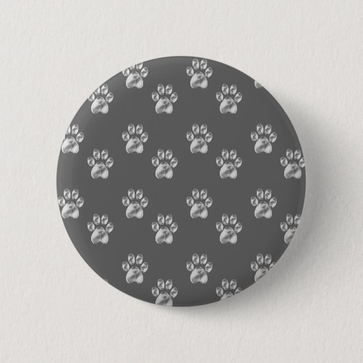 Stijlvol pawpatroon op donkergrijs ronde button 5,7 cm (Voorkant)