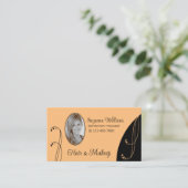 Stijlvol  peach en zwart met portretfoto visitekaartje (Staand voorkant)