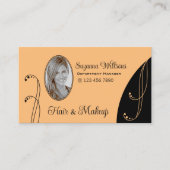 Stijlvol  peach en zwart met portretfoto visitekaartje (Voorkant)