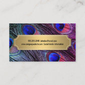 Stijlvol Peacock Feathers Gold Metallic Lijst Visitekaartje (Achterkant)