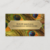 Stijlvol Peacock Feathers Gold Metallic Lijst Visitekaartje (Achterkant)