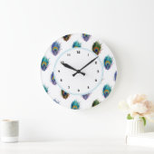 Stijlvol Peacock-veren patroon witte muurklok Grote Klok (Huis)