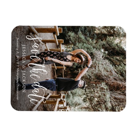 Stijlvol penseelscript De datum magneet opslaan (Horizontaal)