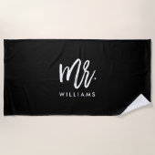 Stijlvol penseelscript "Mr Achternaam" Strandlaken (Voorkant)