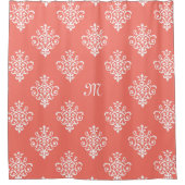 Stijlvol perkoraal Damaspatroon met monogram Douchegordijn (Voorkant)