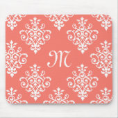 Stijlvol perkoraal Damaspatroon met monogram Muismat (Voorkant)