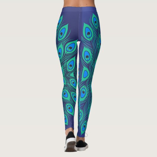 Stijlvol pictogram Peacock in Blauwgroen en blauwe Leggings (Achterkant)