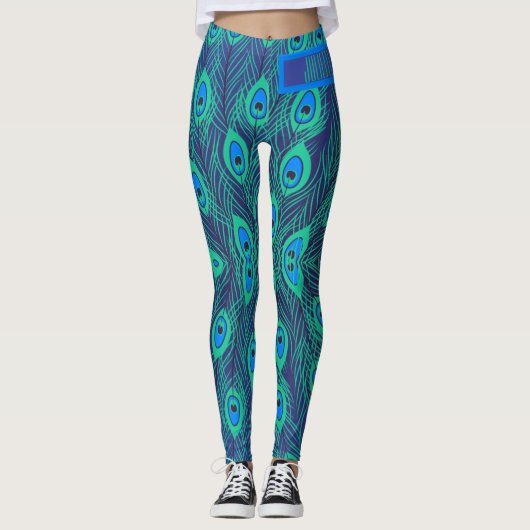 Stijlvol pictogram Peacock in Blauwgroen en blauwe Leggings (Voorkant)