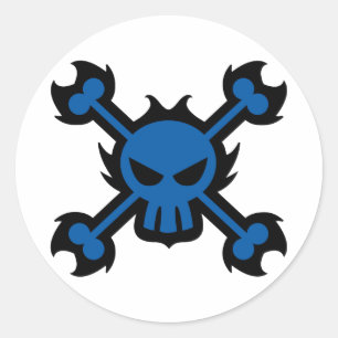 Stijlvol pictogram van de schedel in blauw ronde sticker