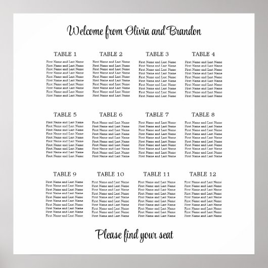 Stijlvol Poster van 12 Tabelweddenschappen (Voorkant)