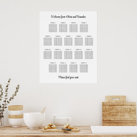 Stijlvol Poster van 18 Tafel Wedding Seating Chart (Keuken)