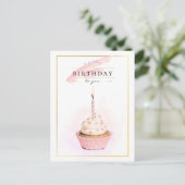 Stijlvol potlood Kunstroze Birthday Cupcake Briefkaart (Staand voorkant)