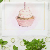 Stijlvol potlood Kunstroze Birthday Cupcake Theedoek (Gevouwen)