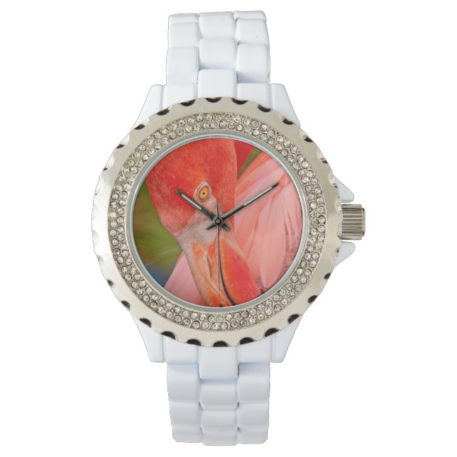 Stijlvol Presenteren Roze Flamingo Dames Horloge (Voorkant)