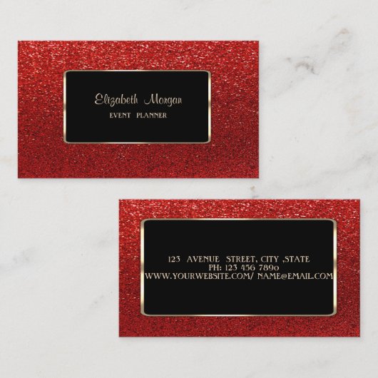 Stijlvol, professioneel en rood glitterig, elegant visitekaartje (Voorkant / Achterkant)