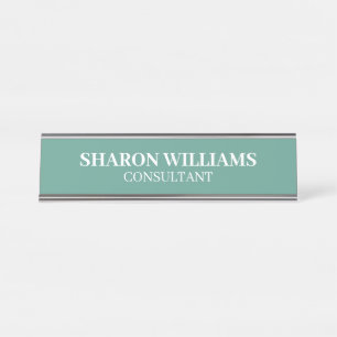 Stijlvol professioneel teal groen minimalistisch b bureau naambordje